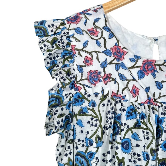 VINTAGE Smocked Floral Tapestry Ruffled Boho Midi Waist Tie Dress - Picture 7 of 11